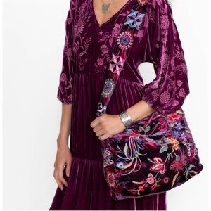 Johnny Was Purple Floral Embroidered Shoulder Bag